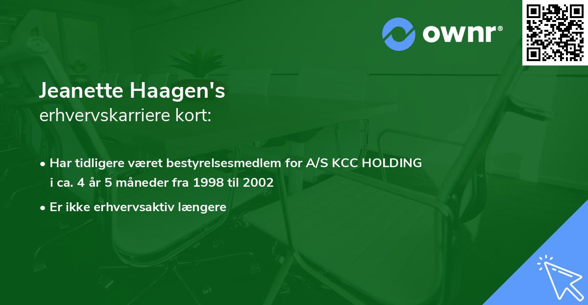 Jeanette Haagen's erhvervskarriere kort