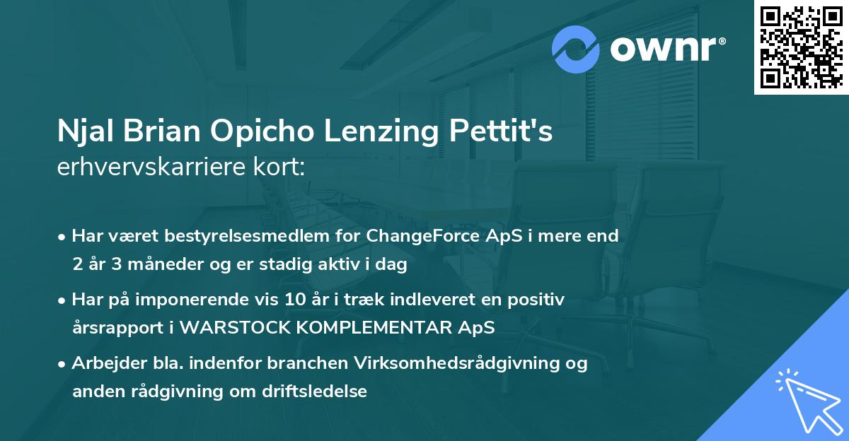 Njal Brian Opicho Lenzing Pettit's erhvervskarriere kort