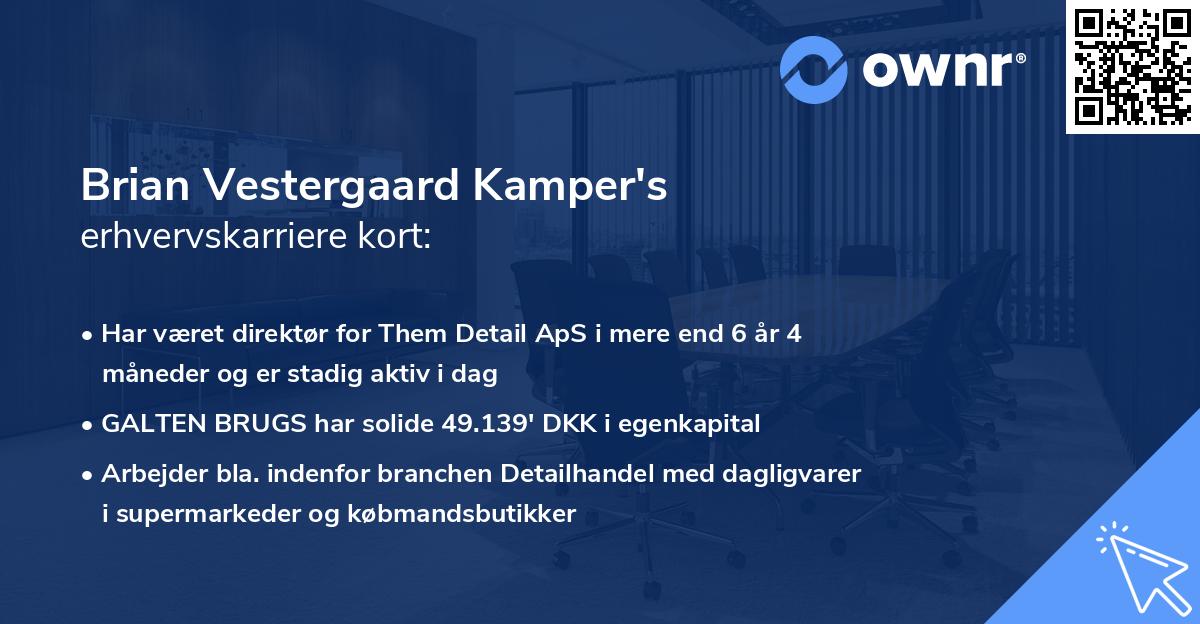 Brian Vestergaard Kamper's erhvervskarriere kort
