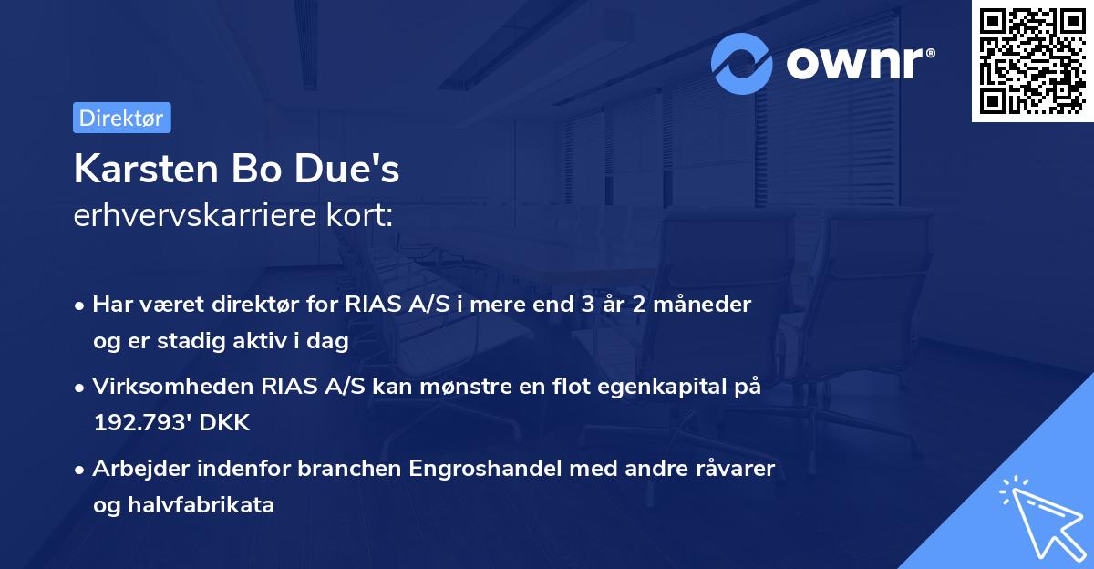 Karsten Bo Due's erhvervskarriere kort