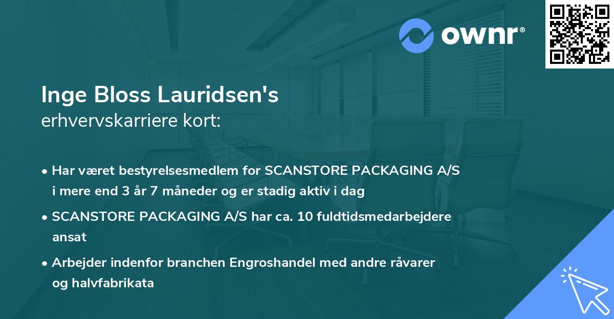 Inge Bloss Lauridsen's erhvervskarriere kort