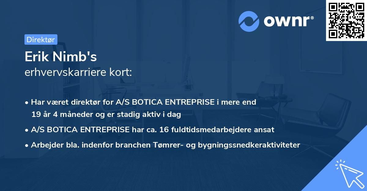Erik Nimb's erhvervskarriere kort