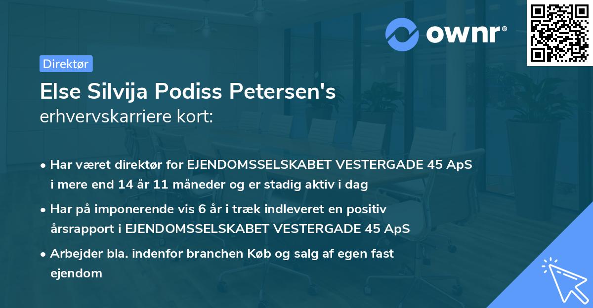Else Silvija Podiss Petersen's erhvervskarriere kort