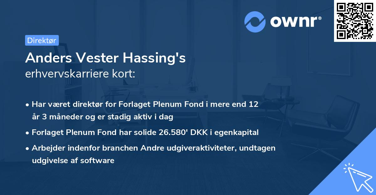 Anders Vester Hassing's erhvervskarriere kort