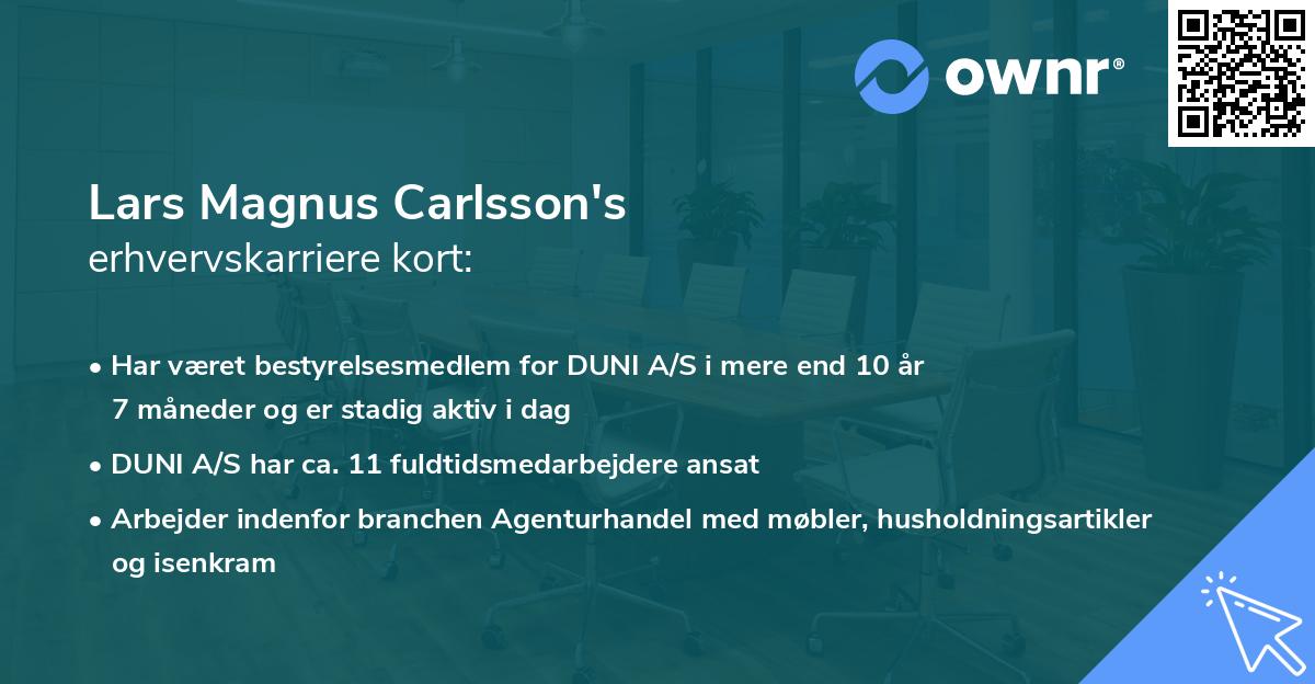 Lars Magnus Carlsson's erhvervskarriere kort