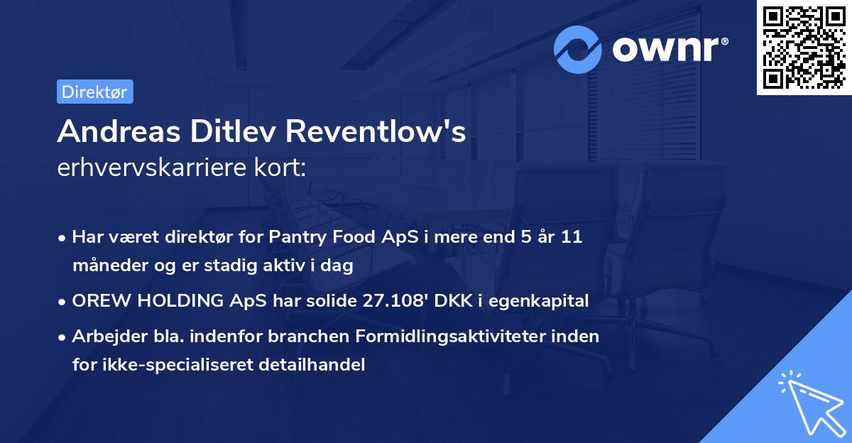 Andreas Ditlev Reventlow's erhvervskarriere kort