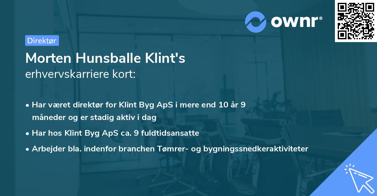 Morten Hunsballe Klint's erhvervskarriere kort