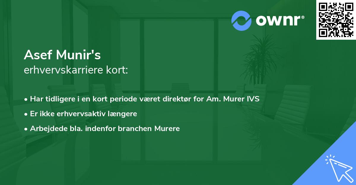 Asef Munir's erhvervskarriere kort