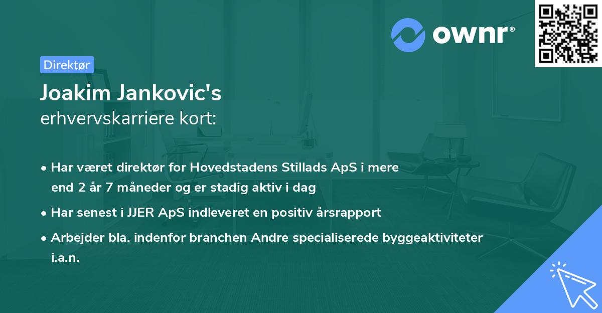 Joakim Jankovic's erhvervskarriere kort