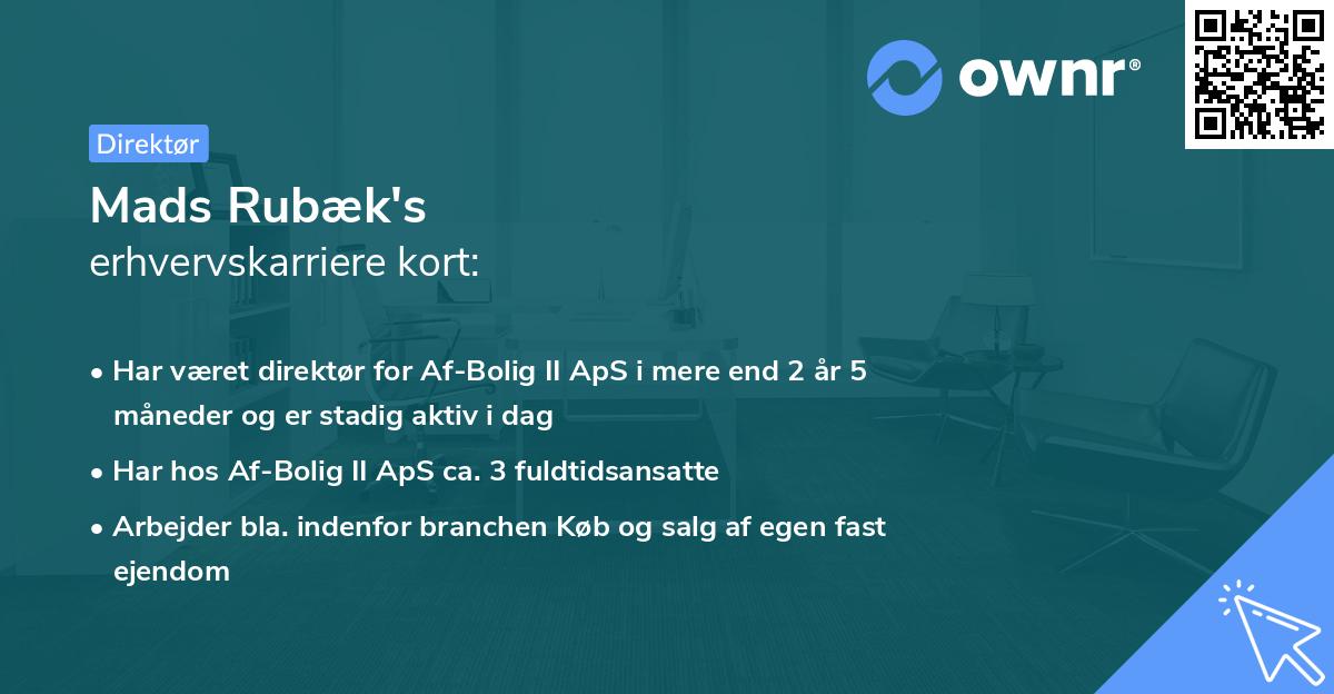 Mads Rubæk's erhvervskarriere kort