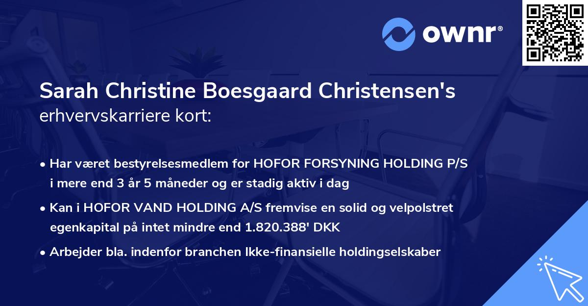 Sarah Christine Boesgaard Christensen's erhvervskarriere kort