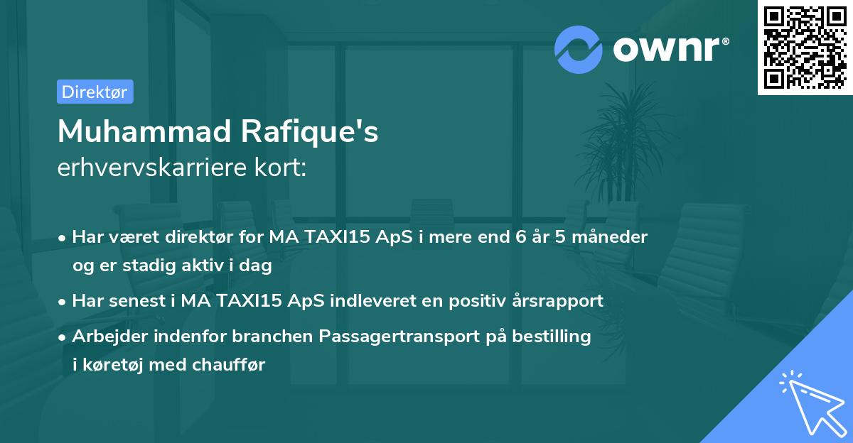 Muhammad Rafique's erhvervskarriere kort