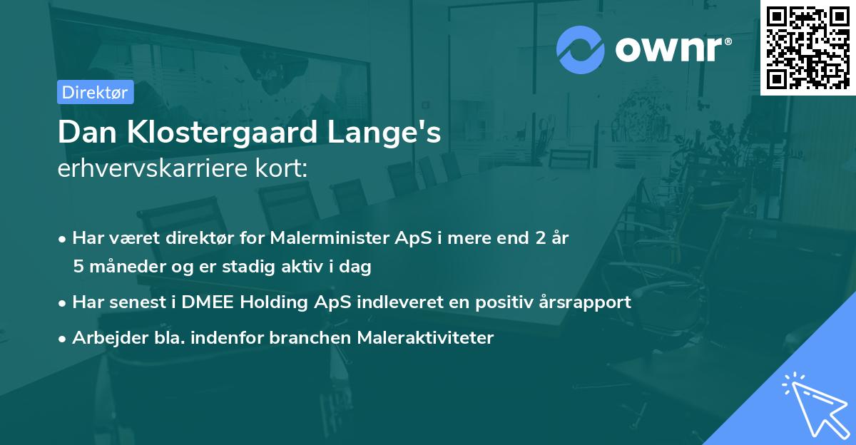 Dan Klostergaard Lange's erhvervskarriere kort