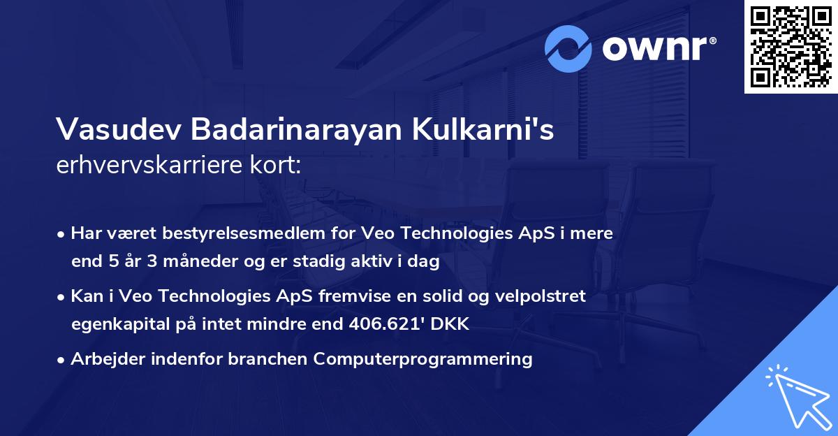 Vasudev Badarinarayan Kulkarni's erhvervskarriere kort