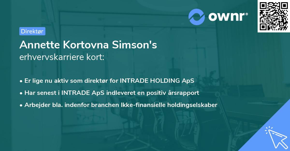 Annette Kortovna Simson's erhvervskarriere kort