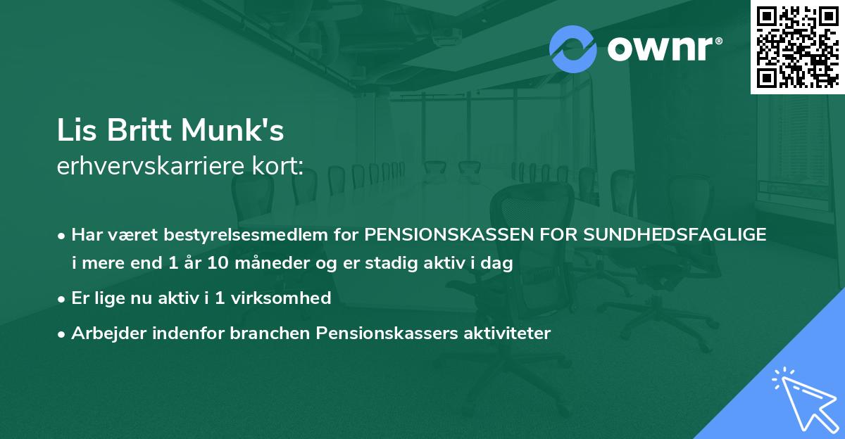 Lis Britt Munk's erhvervskarriere kort