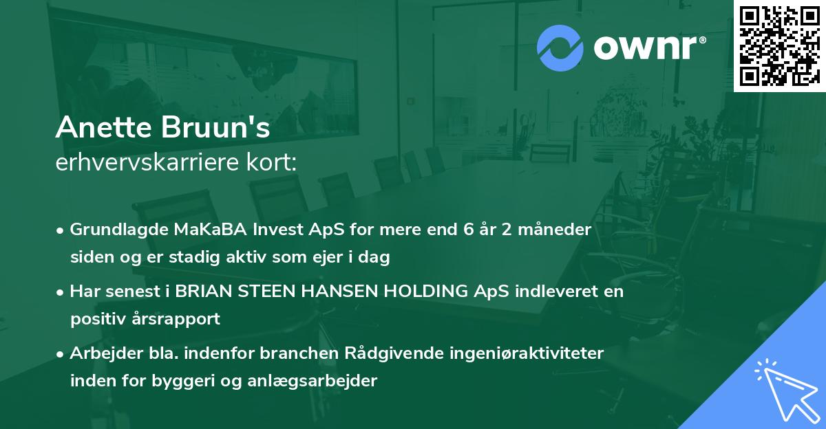 Anette Bruun's erhvervskarriere kort