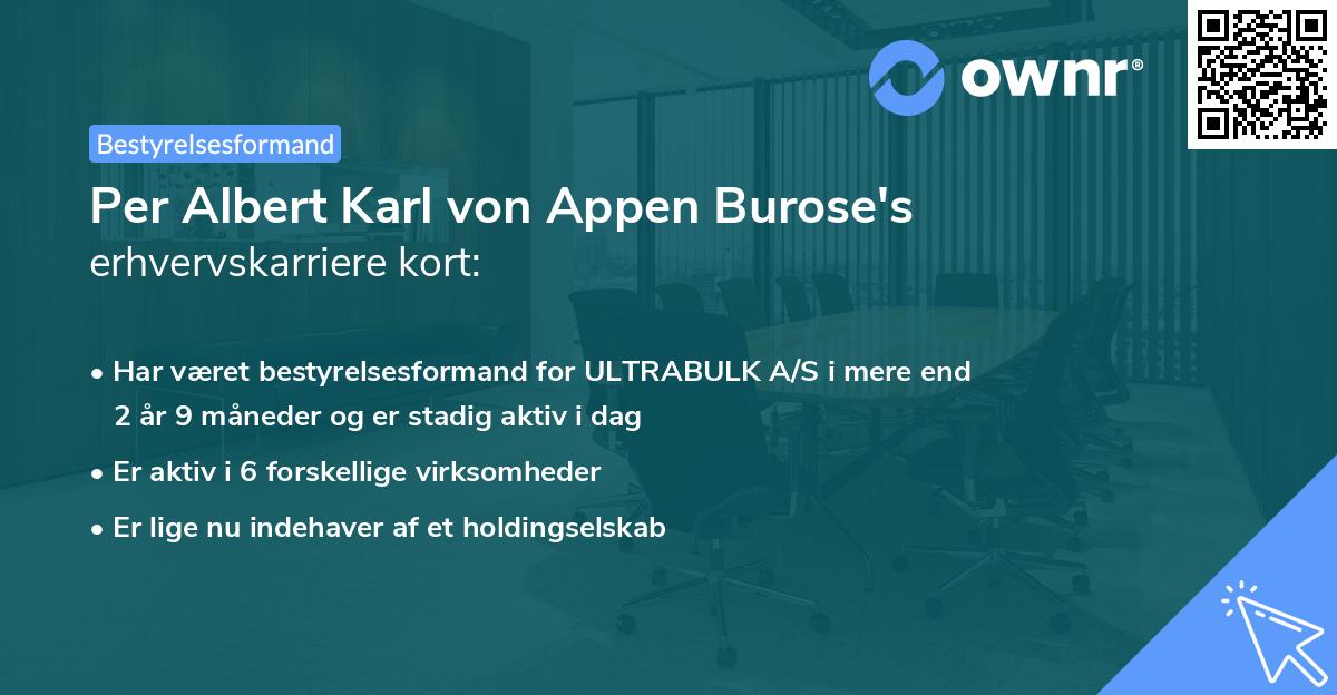 Per Albert Karl von Appen Burose's erhvervskarriere kort