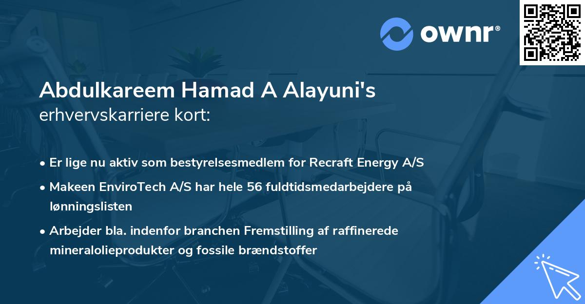 Abdulkareem Hamad A Alayuni's erhvervskarriere kort