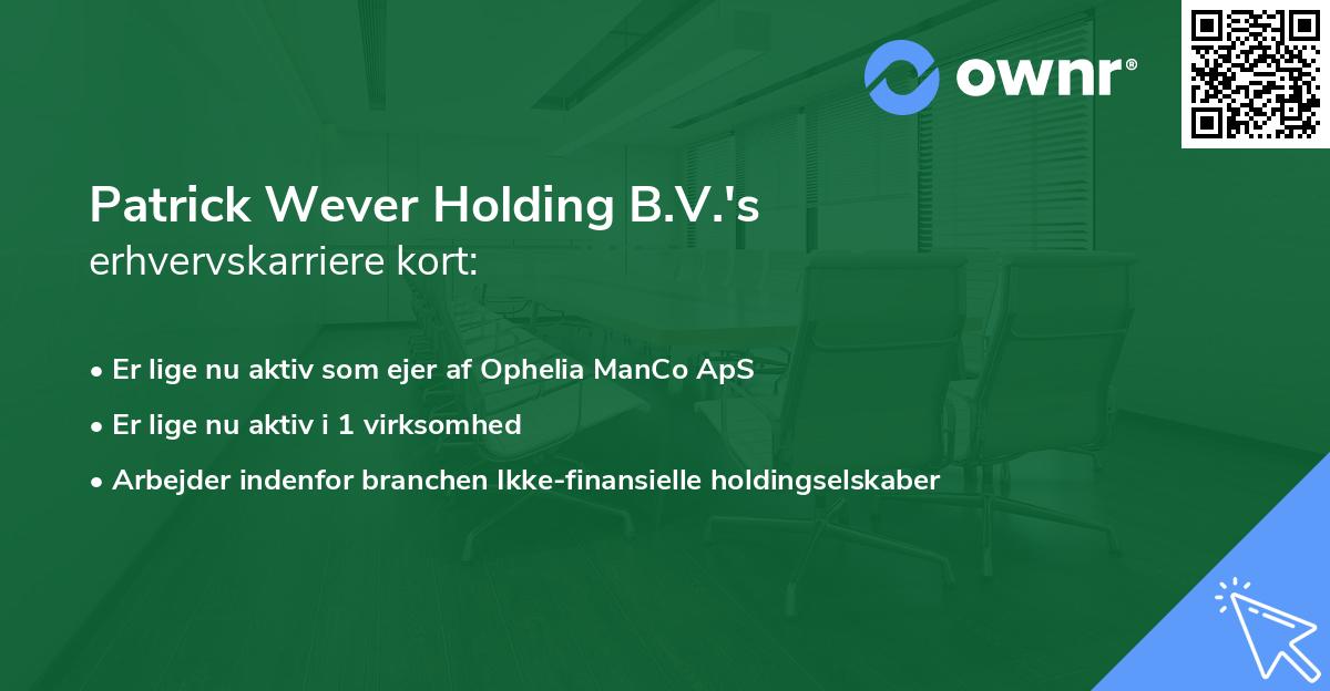 Patrick Wever Holding B.V.'s erhvervskarriere kort