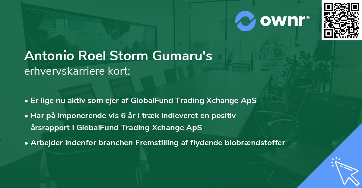 Antonio Roel Storm Gumaru's erhvervskarriere kort