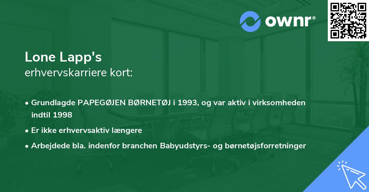 Lone Lapp's erhvervskarriere kort