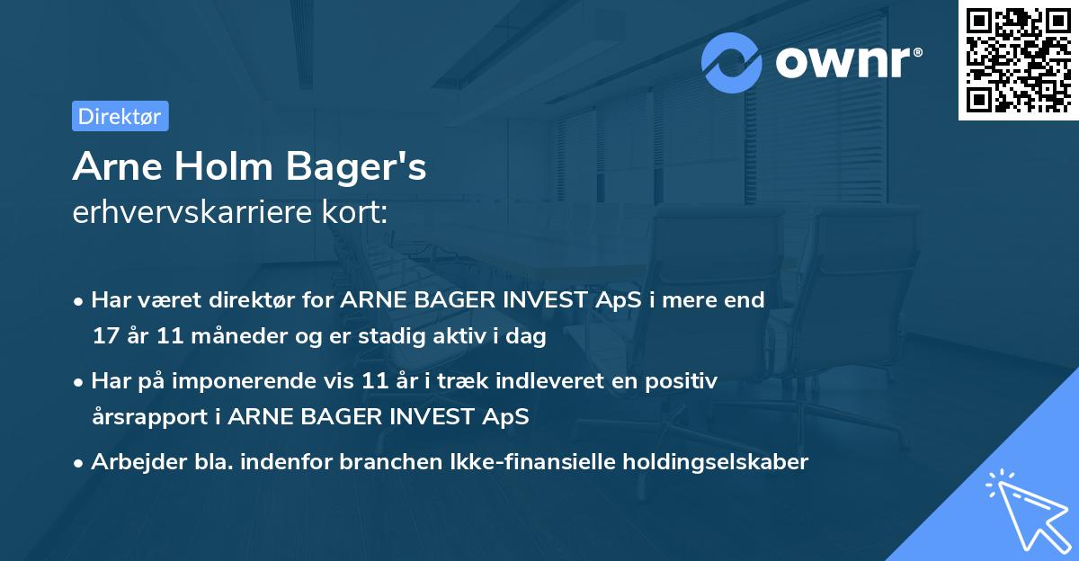 Arne Holm Bager's erhvervskarriere kort