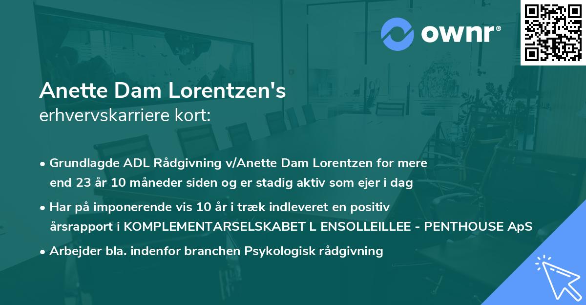 Anette Dam Lorentzen's erhvervskarriere kort