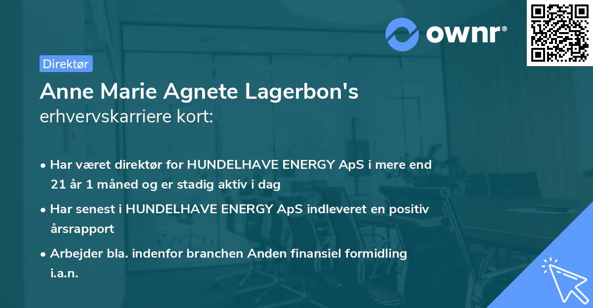 Anne Marie Agnete Lagerbon's erhvervskarriere kort