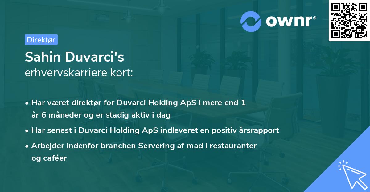 Sahin Duvarci's erhvervskarriere kort