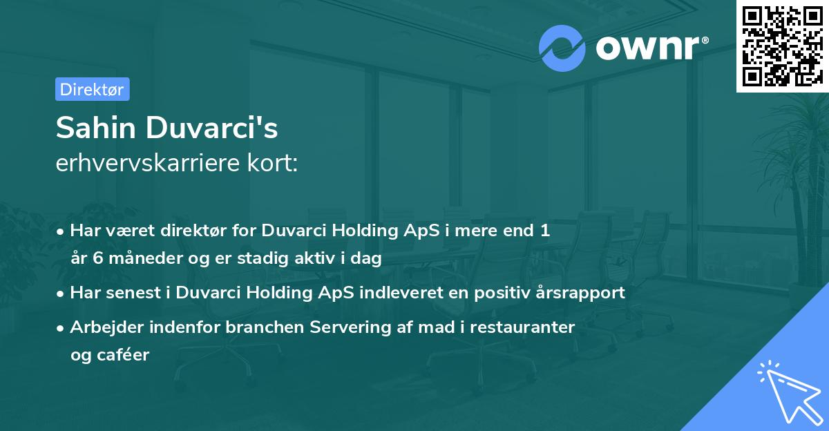 Sahin Duvarci's erhvervskarriere kort