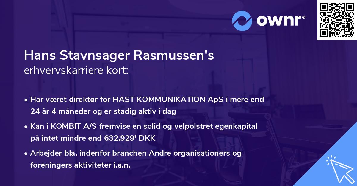 Hans Stavnsager Rasmussen's erhvervskarriere kort