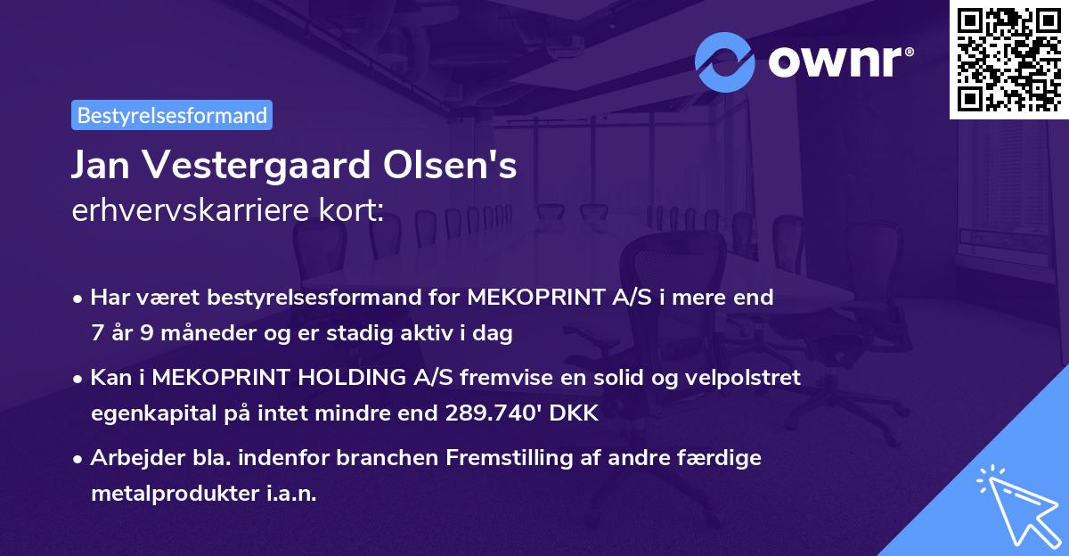 Jan Vestergaard Olsen's erhvervskarriere kort