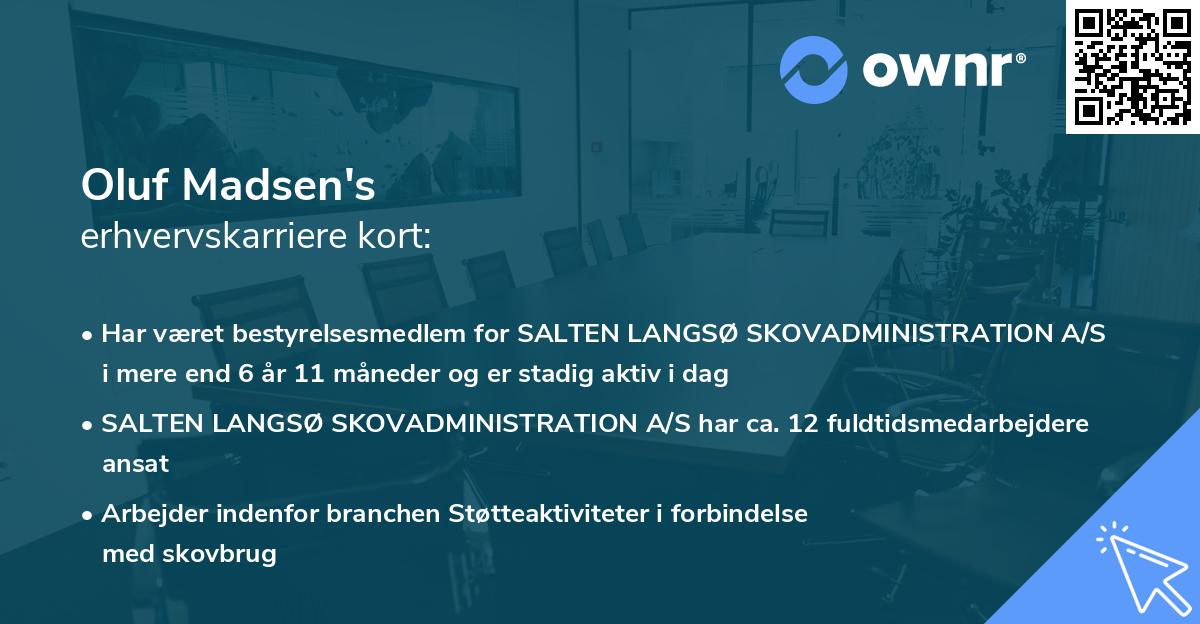 Oluf Madsen's erhvervskarriere kort