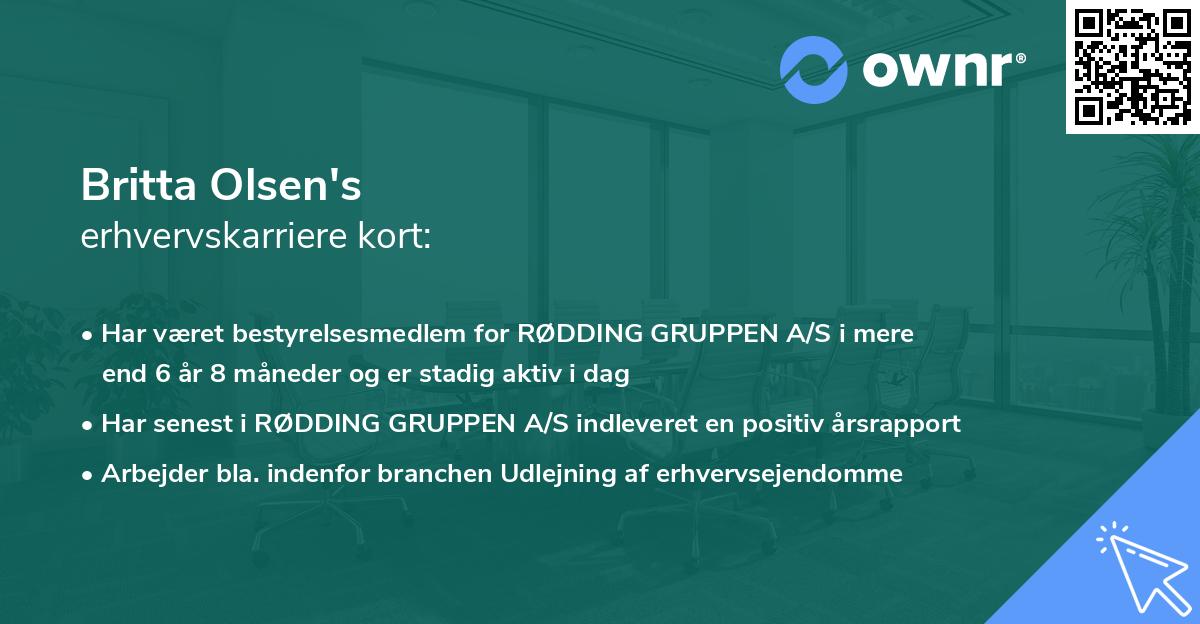 Britta Olsen's erhvervskarriere kort