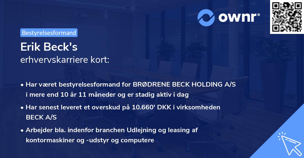 Erik Beck's erhvervskarriere kort