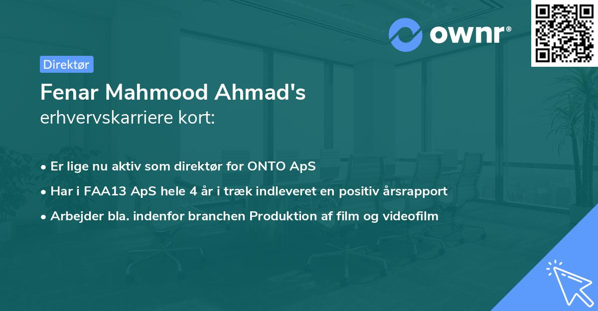 Fenar Mahmood Ahmad's erhvervskarriere kort