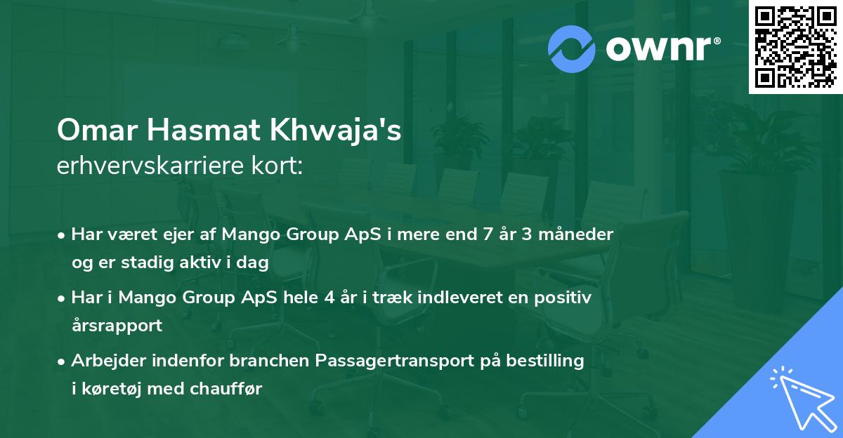 Omar Hasmat Khwaja's erhvervskarriere kort