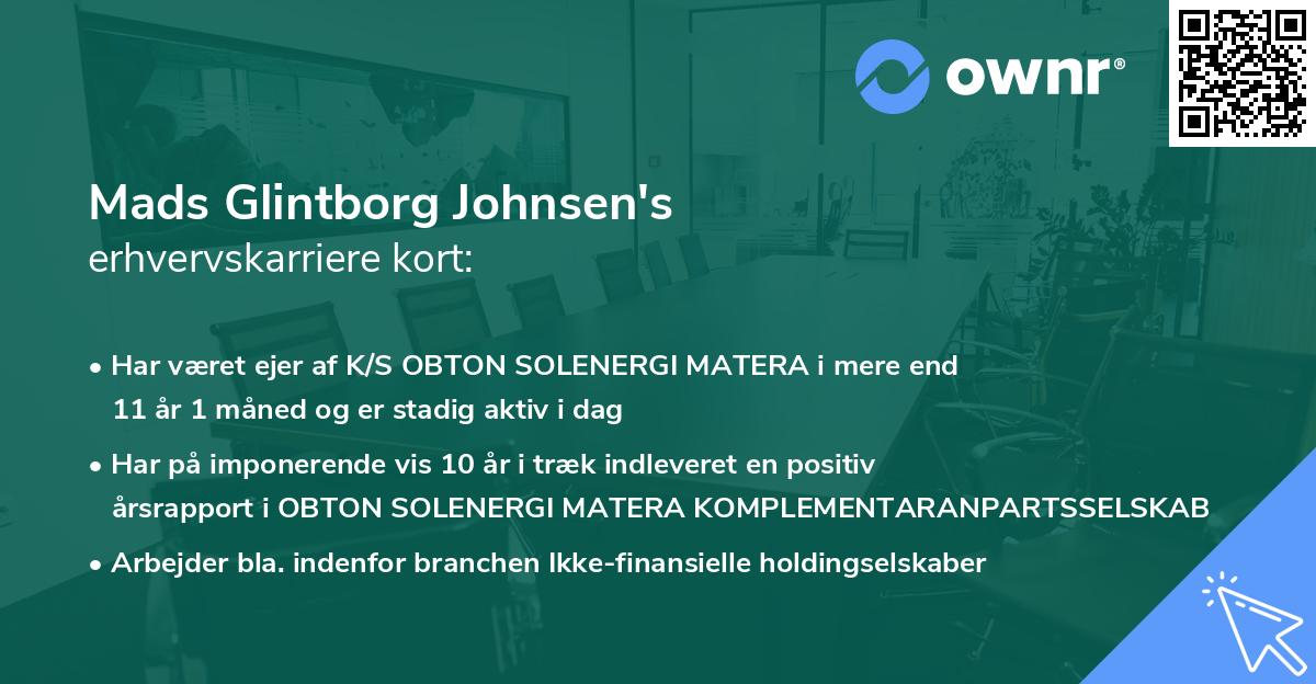 Mads Glintborg Johnsen's erhvervskarriere kort