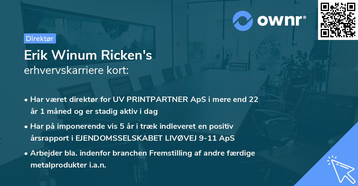 Erik Winum Ricken's erhvervskarriere kort
