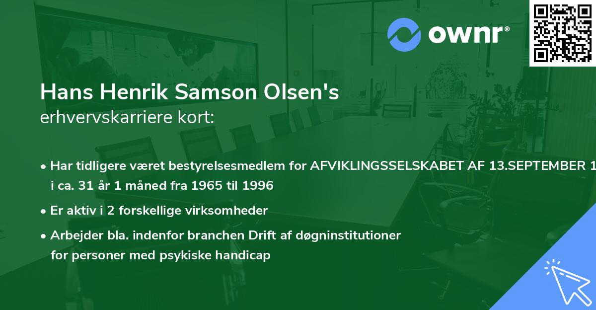 Hans Henrik Samson Olsen's erhvervskarriere kort