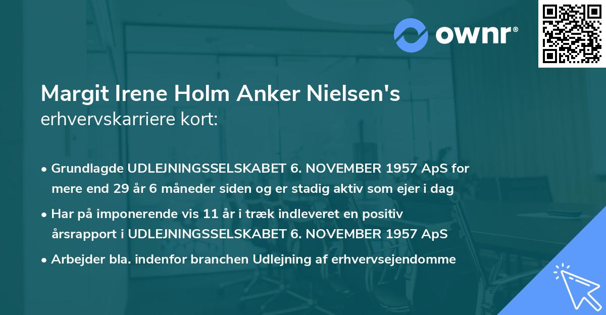 Margit Irene Holm Anker Nielsen's erhvervskarriere kort