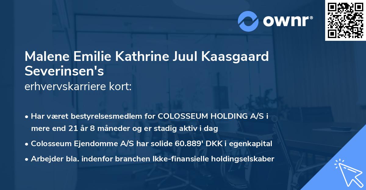 Malene Emilie Kathrine Juul Kaasgaard Severinsen's erhvervskarriere kort