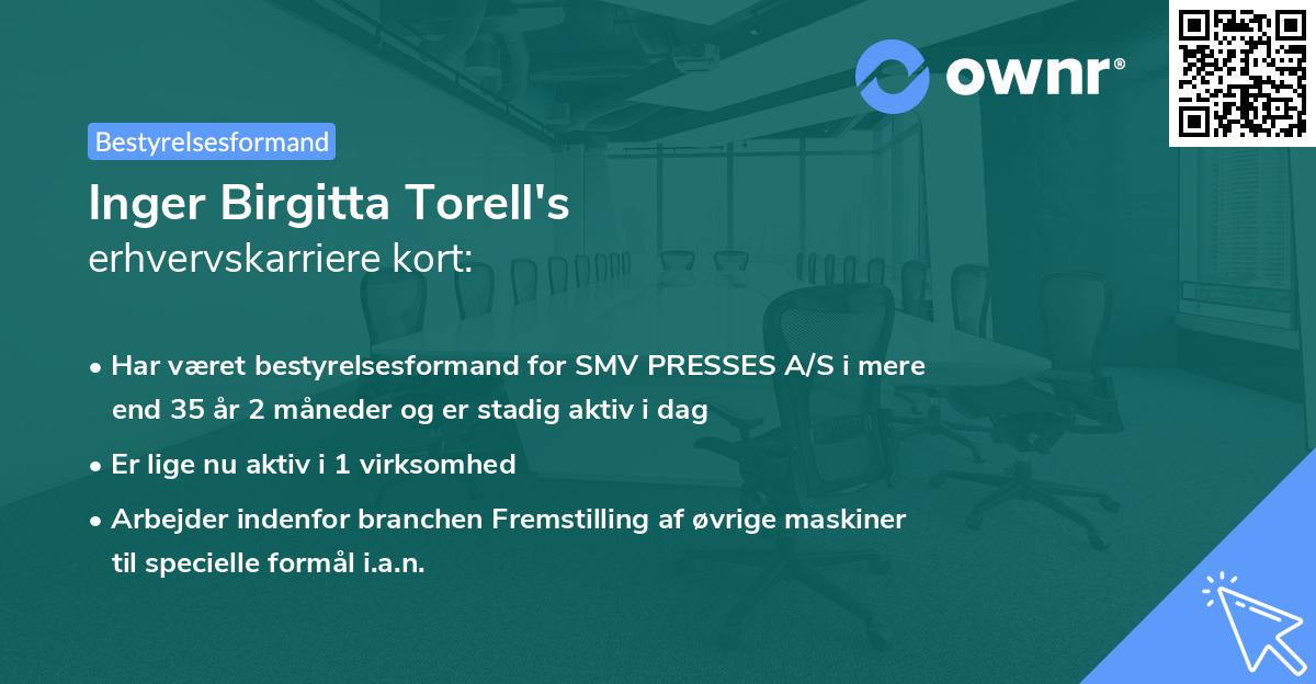 Inger Birgitta Torell's erhvervskarriere kort