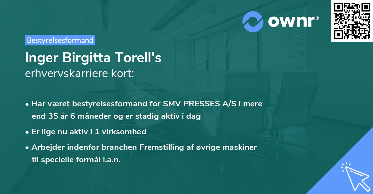 Inger Birgitta Torell's erhvervskarriere kort