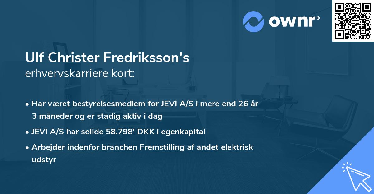 Ulf Christer Fredriksson's erhvervskarriere kort