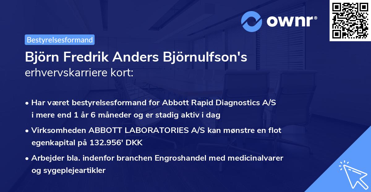 Björn Fredrik Anders Björnulfson's erhvervskarriere kort