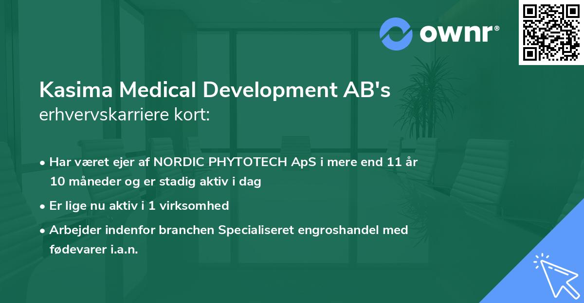 Kasima Medical Development AB's erhvervskarriere kort