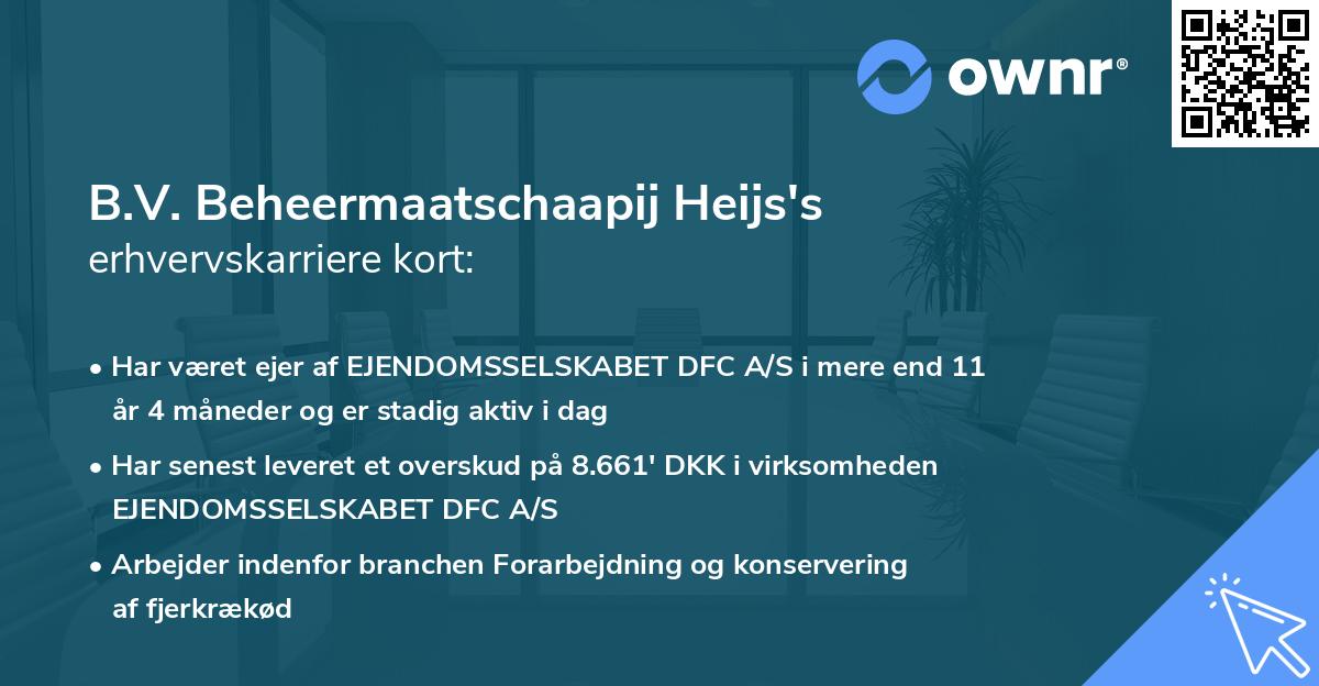 B.V. Beheermaatschaapij Heijs's erhvervskarriere kort