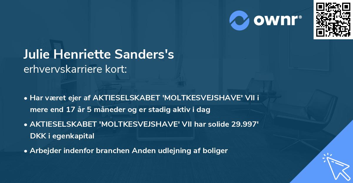 Julie Henriette Sanders's erhvervskarriere kort